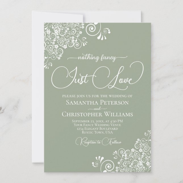 Nothing Fancy Just Love Sage Green Wedding Invitation (Front)