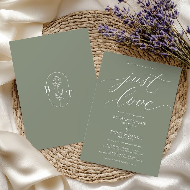 Nothing Fancy Just Love Sage Green Wedding Invitation (Creator Uploaded)