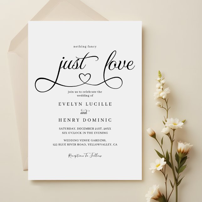 Nothing Fancy Just Love Script Heart Wedding Invitation (Creator Uploaded)