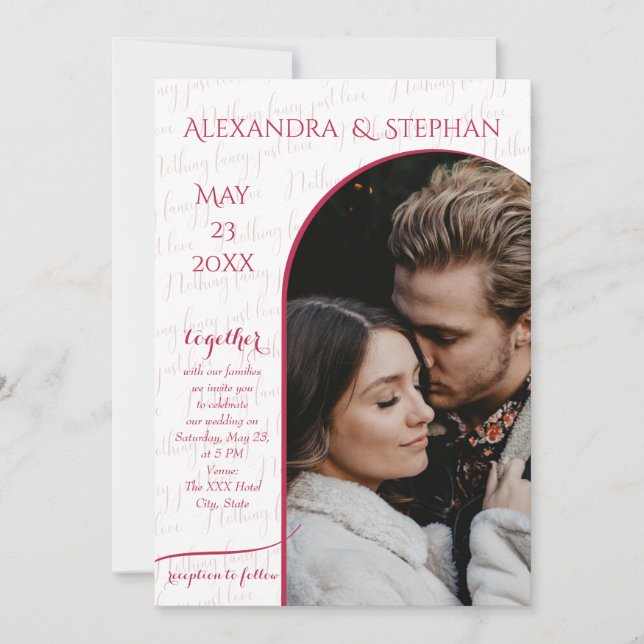Nothing Fancy Just Love Script Pink Magenta Photo Invitation (Front)