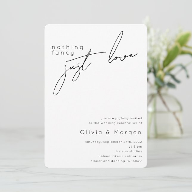 Nothing Fancy Just Love Script QR Code Wedding Invitation (Standing Front)