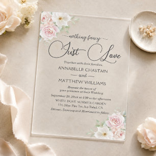 Nothing Fancy Just Love Soft Blush Roses Wedding Acrylic Invitations