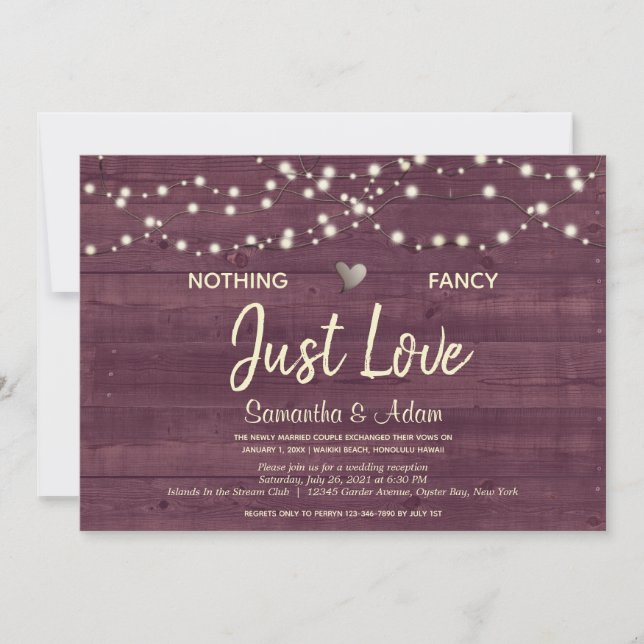 Nothing Fancy Just Love String Lights Burgundy Invitation (Front)