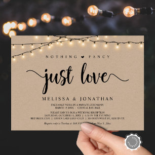 Nothing Fancy, Just Love, String Lights Elopement Invitation