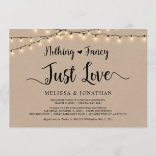 Nothing Fancy, Just Love, String Lights Elopement Invitation