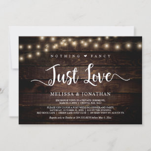 Nothing Fancy, Just Love, String Lights Elopement  Invitation