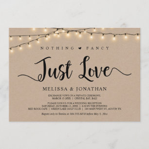 Nothing Fancy, Just Love, String Lights Elopement Invitation