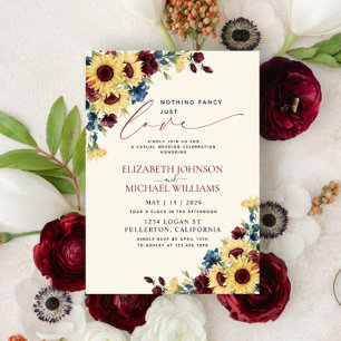 Nothing Fancy Just Love Sunflower Blue Burgundy In Invitation