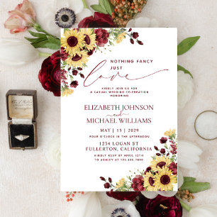 Nothing Fancy Just Love Sunflower Burgundy Wedding Invitation