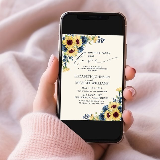 Nothing Fancy Just Love Sunflower Navy Blue Photo Invitation (Creator Uploaded)