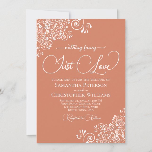 Nothing Fancy Just Love Terracotta Coral Wedding Invitation (Front)