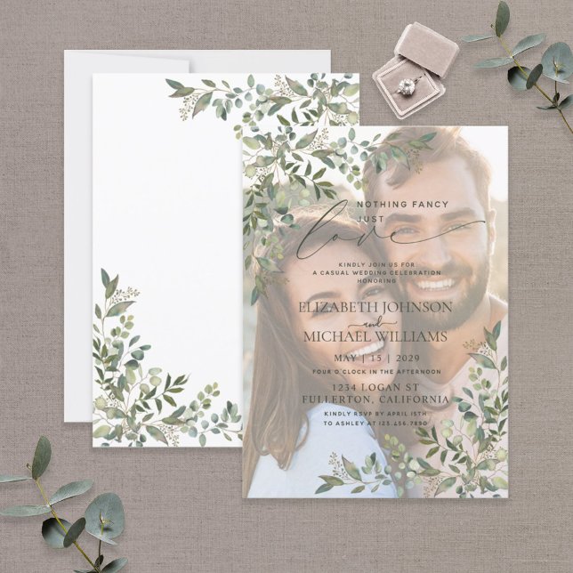 Nothing Fancy Just Love Vellum Eucalyptus Photo Invitation (Creator Uploaded)