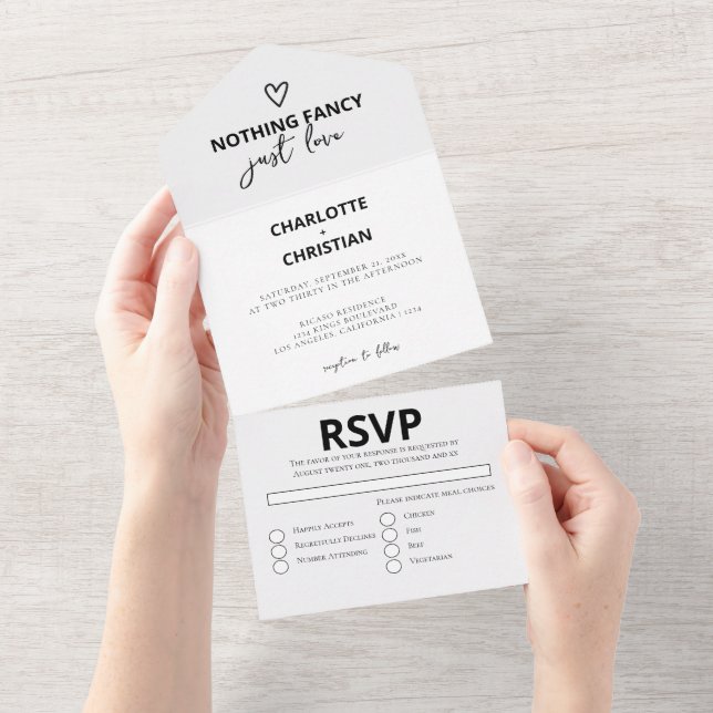 Nothing Fancy Just Love Wedding All In One Invitation (Tearaway)