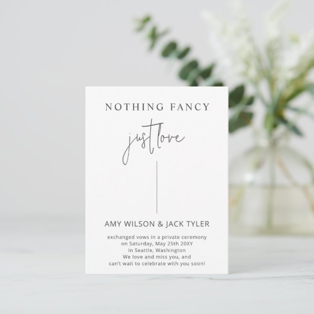 Nothing Fancy Just Love Wedding Announcement Postcard (Standing Front)