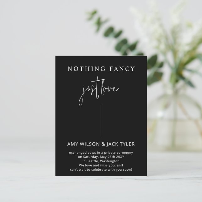 Nothing Fancy Just Love Wedding Announcement Postcard (Standing Front)
