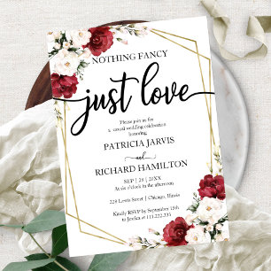 Nothing Fancy Just Love Wedding Burgundy Geometric Invitation