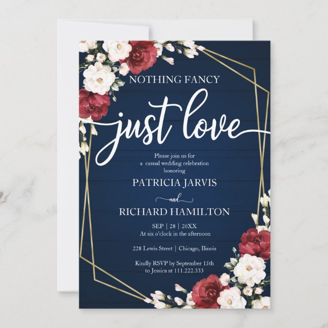 Nothing Fancy Just Love Wedding Burgundy Geometric Invitation (Front)