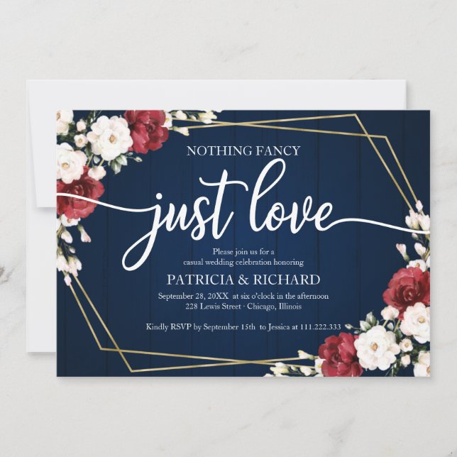 Nothing Fancy Just Love Wedding Burgundy Geometric Invitation (Front)