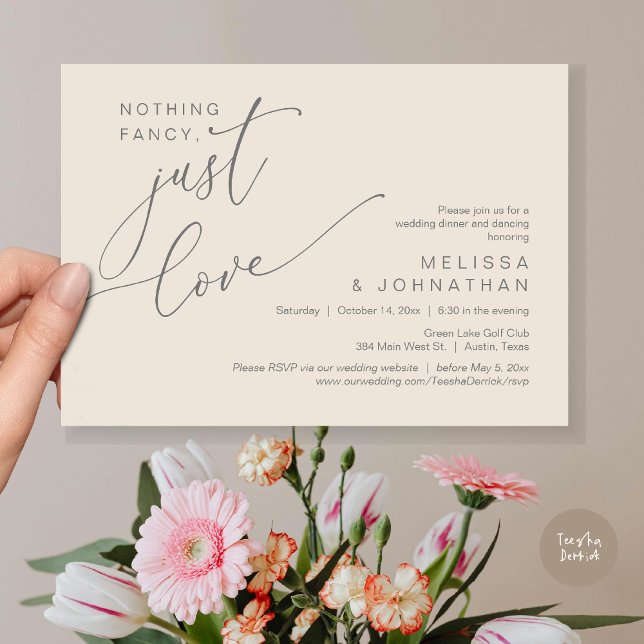 Nothing Fancy, Just Love, Wedding Dinner Dancing Invitation (Nothing Fancy, Just Love, Wedding Romantic Dinner Dancing Invitation Card, PDF, in Grey Cream)