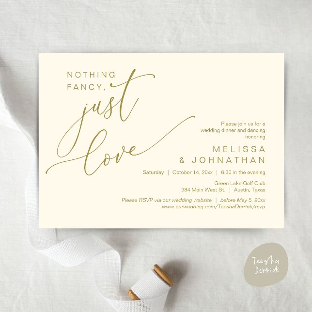 Nothing Fancy, Just Love, Wedding Dinner Dancing Invitation (Nothing Fancy, Just Love, Wedding Romantic Dinner Dancing Invitation Card, PDF, in Yellow Gold)