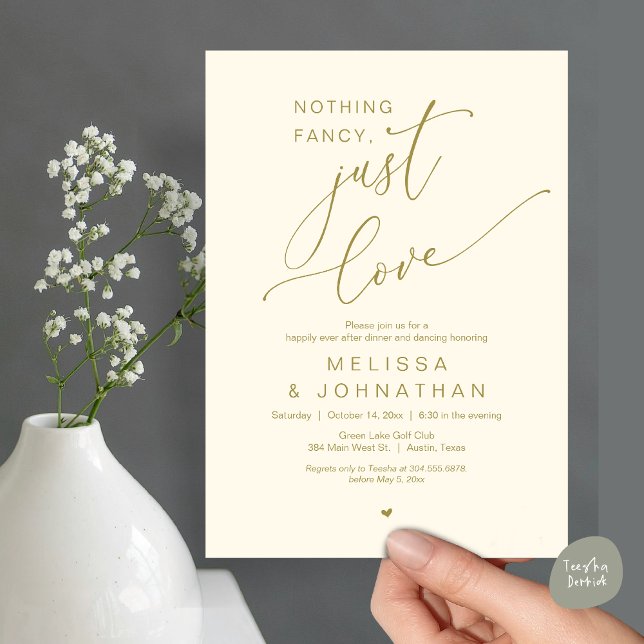 Nothing Fancy, Just Love, Wedding Dinner Dancing Invitation (Nothing Fancy, Just Love, Romantic Wedding Dinner Dancing Invitation Card, PDF, in Yellow Gold)