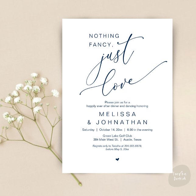 Nothing Fancy, Just Love, Wedding Dinner Dancing Invitation (Nothing Fancy, Just Love, Romantic Wedding Dinner Dancing Invitation Card, PDF, in Navy Blue)