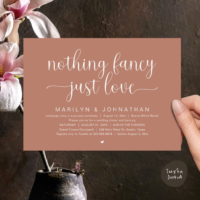 Nothing Fancy, Just Love, Wedding Dinner Dancing Invitation (Nothing Fancy, Just Love, Modern Wedding Dinner Dancing Dancing Invitation Card, PDF, Earthy Brown)