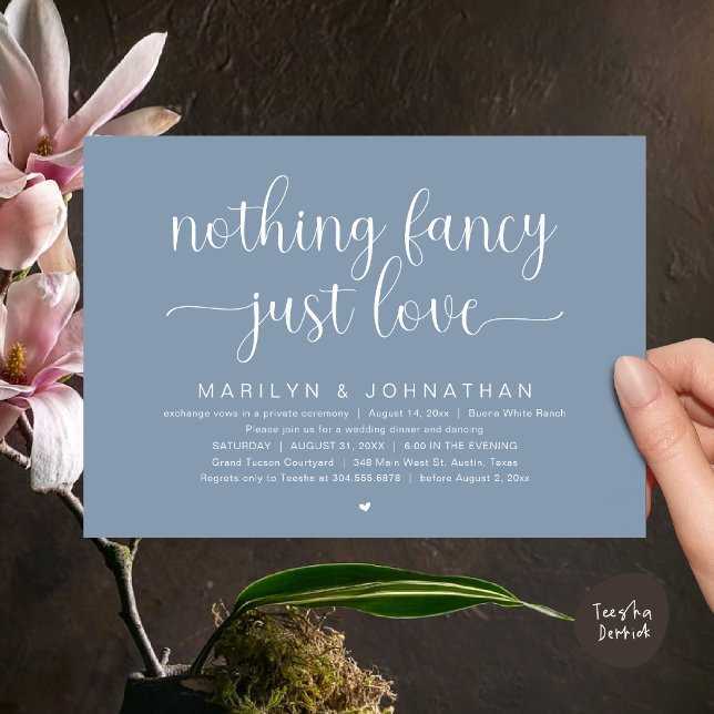 Nothing Fancy, Just Love, Wedding Dinner Dancing Invitation (Nothing Fancy, Just Love, Modern Wedding Dinner Dancing Dancing Invitation Card, PDF, Dusty Blue)