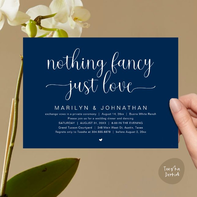 Nothing Fancy, Just Love, Wedding Dinner Dancing Invitation (Nothing Fancy, Just Love, Modern Wedding Dinner Dancing Dancing Invitation Card, PDF, Navy Blue)