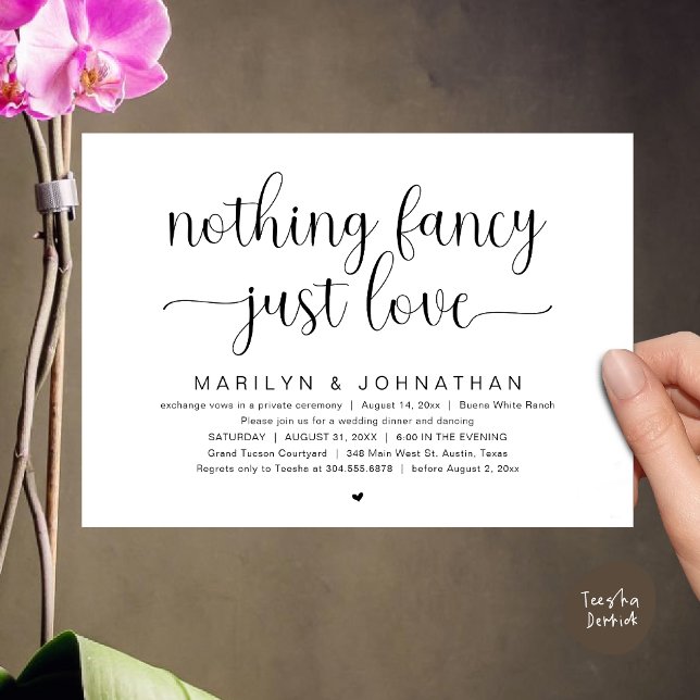 Nothing Fancy, Just Love, Wedding Dinner Dancing Invitation (Nothing Fancy, Just Love, Modern Wedding Dinner Dancing Dancing Invitation Card, PDF, White Black)