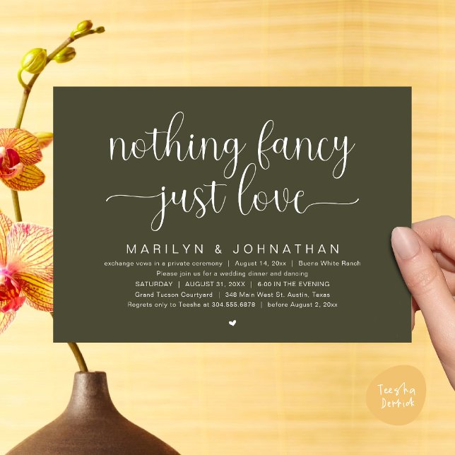 Nothing Fancy, Just Love, Wedding Dinner Dancing Invitation (Nothing Fancy, Just Love, Modern Wedding Dinner Dancing Dancing Invitation Card, PDF, Olive Green)
