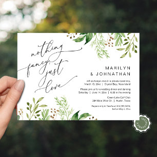 Nothing Fancy, Just Love Wedding Dinner Eucalyptus Invitation
