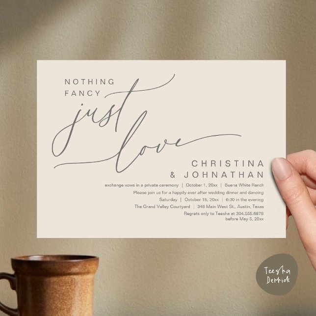 Nothing Fancy Just Love Wedding Dinner Party Invitation (Nothing Fancy Just Love Modern Romantic Wedding Dinner Lunch Brunch Party Invites Card Cream Grey)