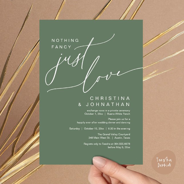 Nothing Fancy Just Love Wedding Dinner Party Invitation (Nothing Fancy Just Love Modern Romantic Wedding Dinner Lunch Brunch Party Invites Card Sage Green)
