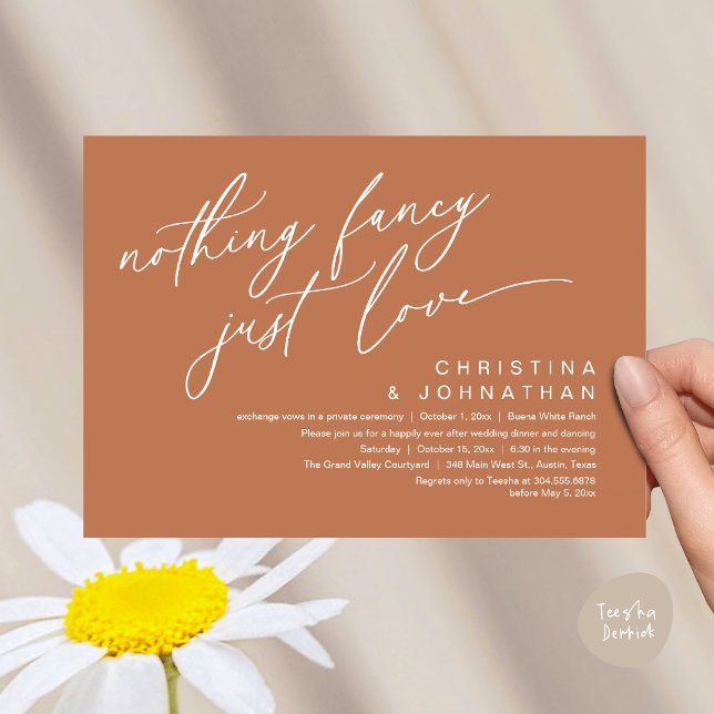 Nothing Fancy Just Love Wedding Dinner Party Invitation (Nothing Fancy Just Love Modern Romantic Wedding Dinner Party Invitation Card PDF Copper Brown Earthy)