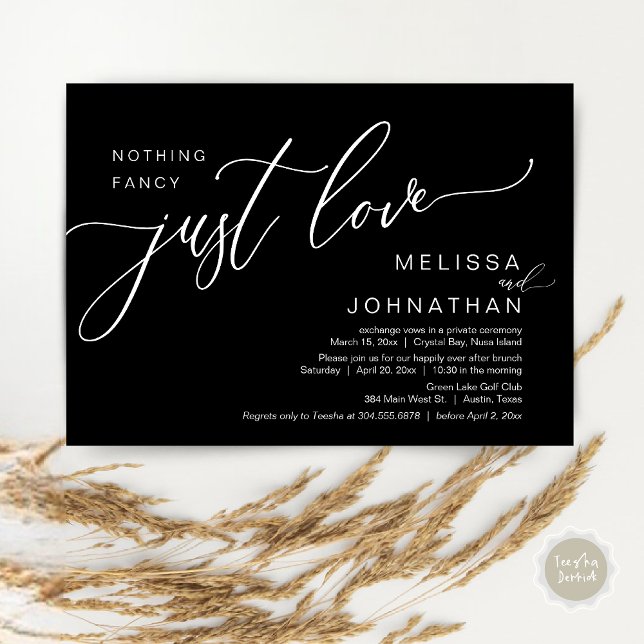 Nothing Fancy Just Love, Wedding Elopement Brunch Invitation (Celebrate with us, Nothing Fancy Just Love, Romantic Wedding Brunch Invitation Card PDF Classy Black)