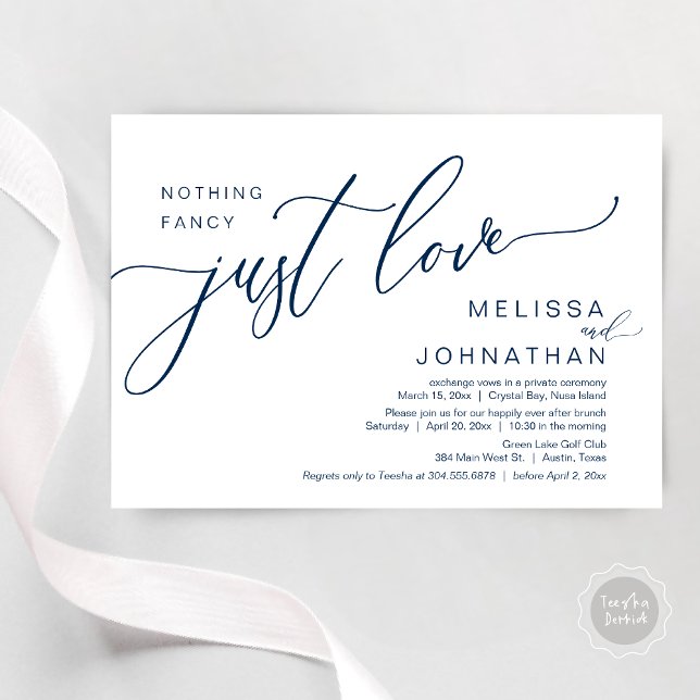 Nothing Fancy Just Love, Wedding Elopement Brunch Invitation (Celebrate with us, Nothing Fancy Just Love, Romantic Wedding Brunch Invitation Card PDF Navy Blue)