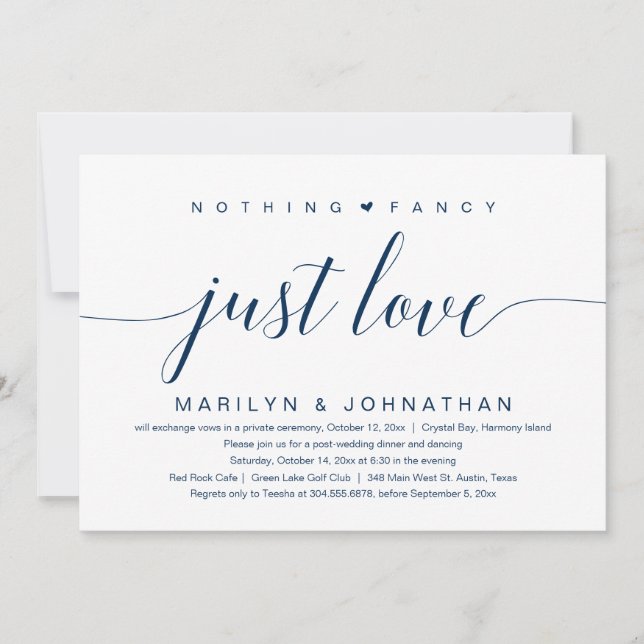 Nothing Fancy, Just Love, Wedding Elopement Classy Invitation (Front)