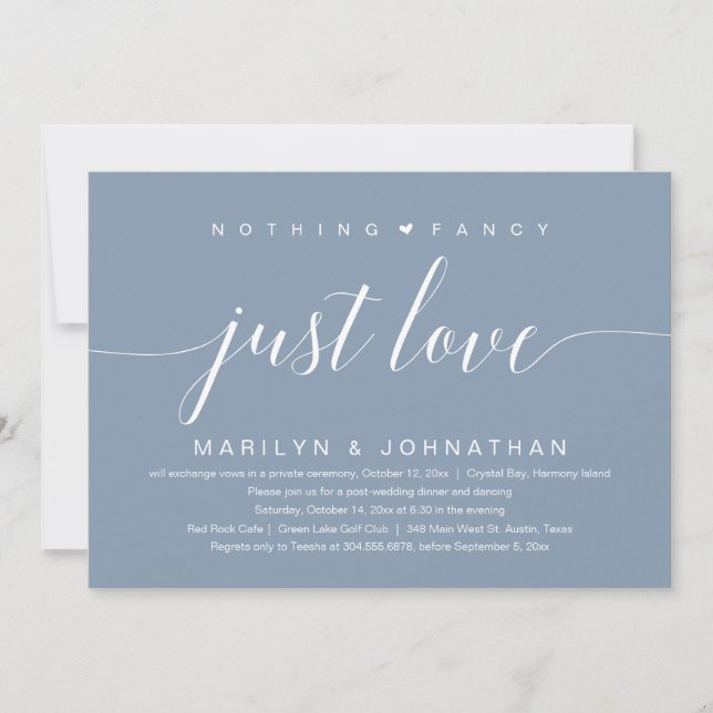 Nothing Fancy, Just Love, Wedding Elopement Classy Invitation (Front)