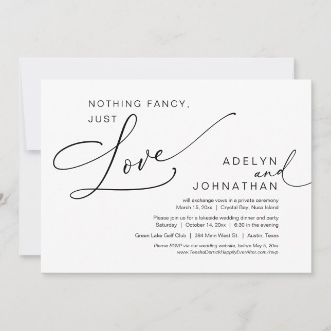 Nothing Fancy, Just Love, Wedding Elopement Dinner Invitation (Front)