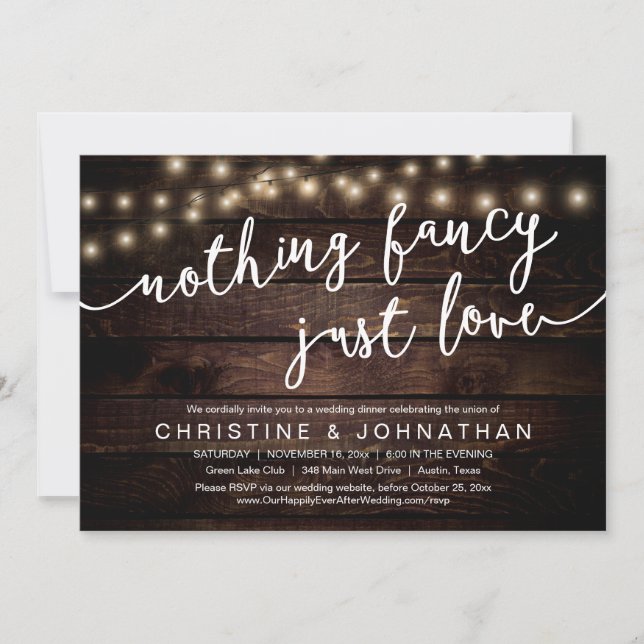 Nothing Fancy, Just Love, Wedding Elopement Dinner Invitation (Front)