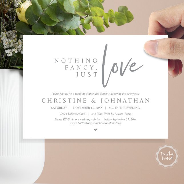Nothing Fancy, Just Love, Wedding Elopement Dinner Invitation (Nothing Fancy, Just Love, Wedding Elopement Dinner Invitation Card, PDF, in Dark Grey)
