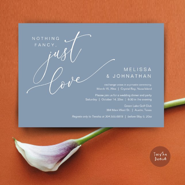 Nothing Fancy, Just Love, Wedding Elopement Dinner Invitation (Nothing Fancy, Just Love, Wedding Elopement Dinner Invitation Card, PDF, in Dusty Blue)