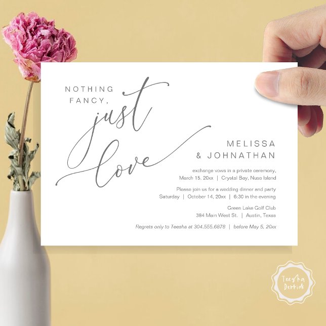 Nothing Fancy, Just Love, Wedding Elopement Dinner Invitation (Nothing Fancy, Just Love, Wedding Elopement Dinner Invitation Card, PDF, in Dark Grey)