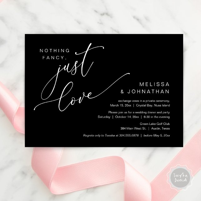 Nothing Fancy, Just Love, Wedding Elopement Dinner Invitation (Nothing Fancy, Just Love, Wedding Elopement Dinner Invitation Card, PDF, in Classy Black)