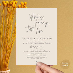 Nothing Fancy, Just Love, Wedding Elopement Dinner Invitation