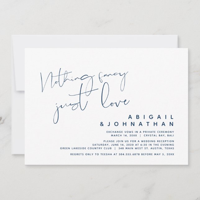 Nothing Fancy, Just Love, Wedding Elopement Invita Invitation (Front)