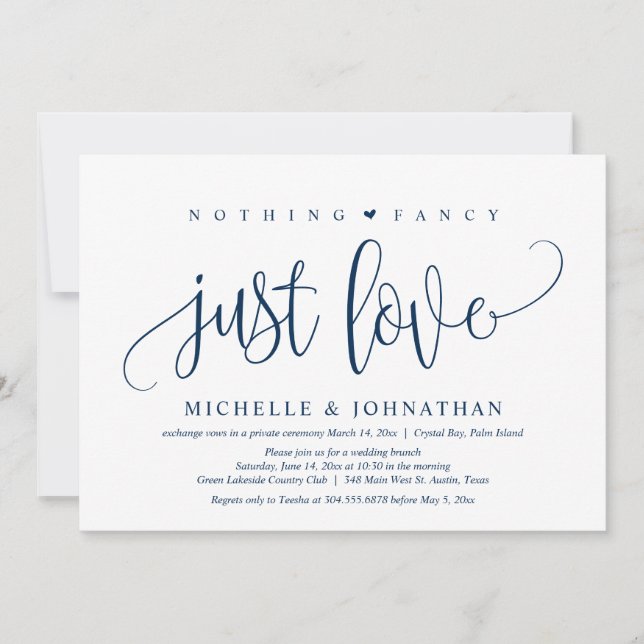 Nothing Fancy, Just Love, Wedding Elopement Invita Invitation (Front)