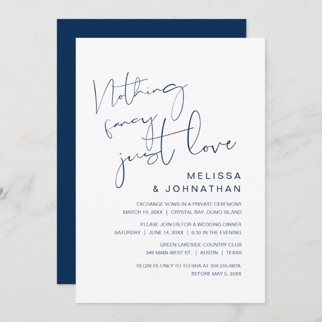 Nothing Fancy, Just Love, Wedding Elopement Invitation (Front/Back)