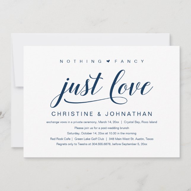 Nothing Fancy, Just Love, Wedding Elopement Invitation (Front)